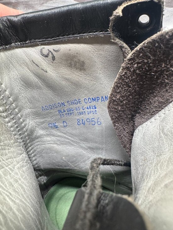 Vintage 1983 Military Issue Black Leather Addison Shoe Co. Combat Boot Size 9.5